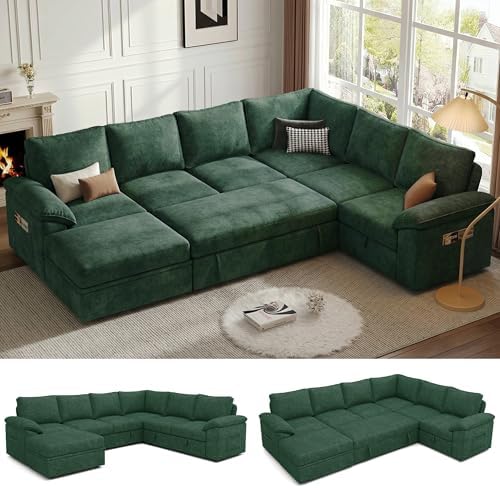 106'' Modular Sectional Sofa with Pull Out Bed, Sleeper Sofa, Green by Unknown