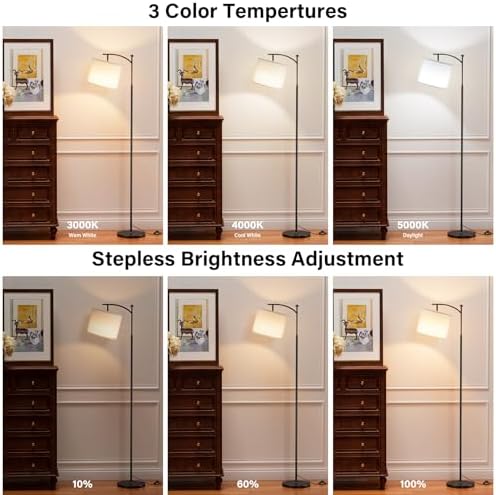 Ambimall 60" Floor Lamp with Remote and Stepless Dimmable Bulb, Black Pole - Image 3