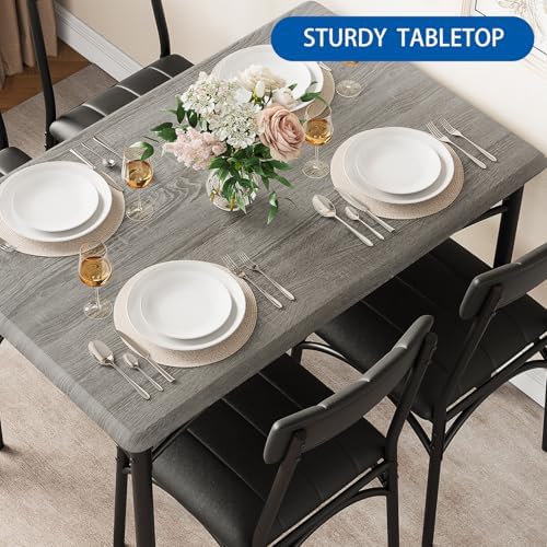IDEALHOUSE Dining Table Set for 4, Kitchen Table with Chairs for 4, Rectangular Wood Dining Room Table Set with Upholstered Bench for Small Space, Dinner, Apartment, Retro Gray - Image 5
