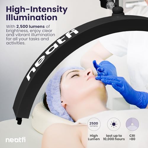 Neatfi Half Moon LED Table Lamp for Estheticians & Nail Techs – 2,500 Lumens | 5 Light Modes | Professional Task Lamp for Facial, Waxing, Threading & Tattoo (Black, CCT with Clamp) - Image 2