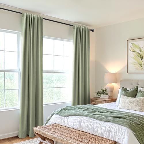 Linen Textured Total Blackout Curtains for Bedroom 96 Inches Long, Sage - Image 5