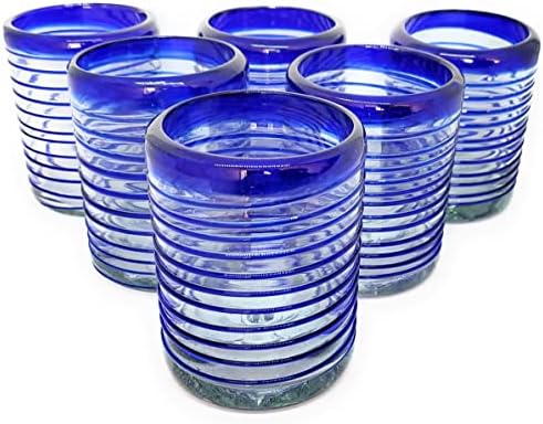 Cobalt Blue Spiral 10 oz Tumblers (set of 6), Recycled Glass, Lead-free, Toxin-Free (Tumbler) by MexHandcraft