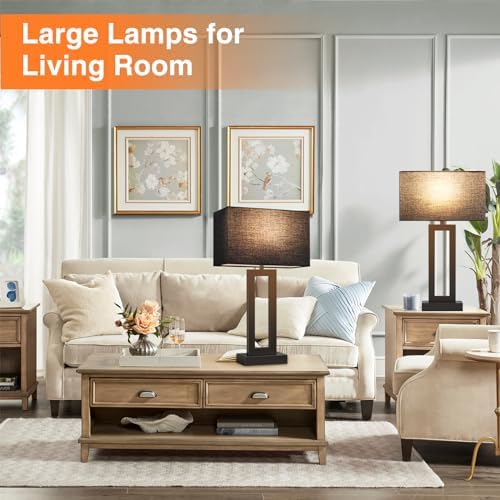 Seealle 22" Tall Living Room Lamps for Night Stands - Touch Bedside Lamp with USB C+A, 3 Way Dimmable Bedroom Lamps for End Tables Set of 2, Modern Night Stand Lamps for Bed Side(Black&Black) - Image 4