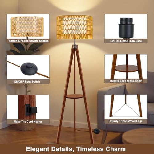 Vinaco Boho Tripod Floor Lamp with Shelf, 3 Color Temperatures 60 inch - Image 6