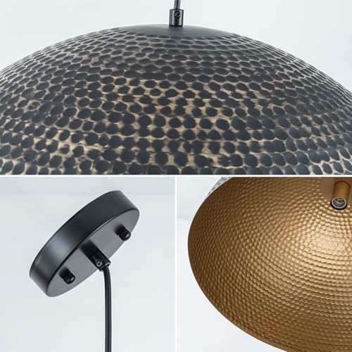 Lingkai 23.6 in. Black and Gold Hammered Pendant Light Fixtures, Industrial Metal Dome Shade, Pendant Lights Kitchen Island, Pendant Light for Kitchen Island and Dining Room - Image 7