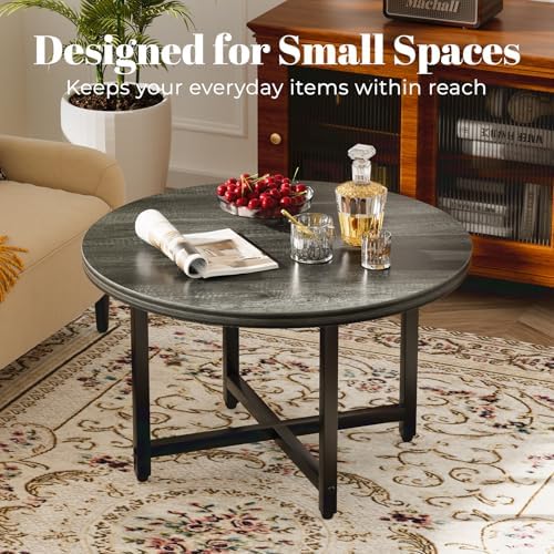 Round Coffee Table, Small Coffee Tables for Living Room, Gray Coffee Table - Image 5