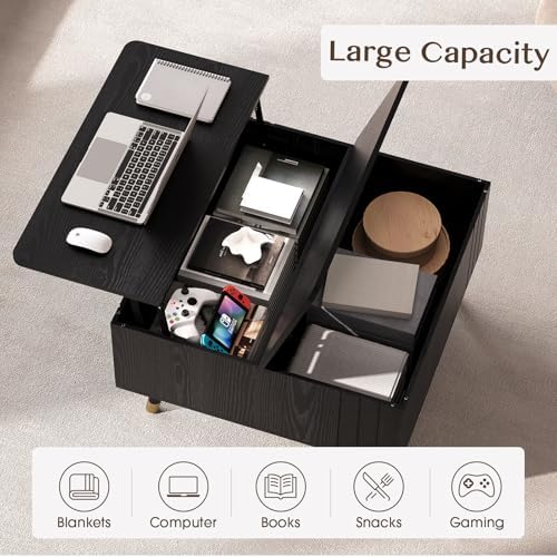 JOINICE Square Lift Top Coffee Table with Storage for Living Room,Black - Image 4