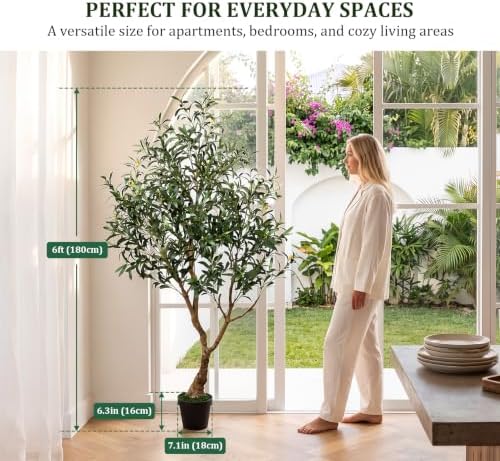 6FT Artificial Olive Tree with Natural Wood Trunk & Lifelike Olives - Image 6