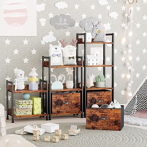 Furologee 4 Tier Bookshelf with Drawer, Tall Bookcase with Shelves, Narrow Bookshelves Storage Organizer, Wood and Metal Display Standing Shelf Unit for Bedroom, Living Room, Rustic Brown - Image 2