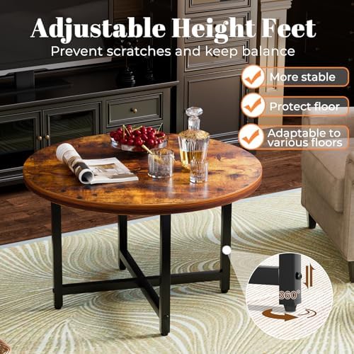 Round Coffee Table, Small Coffee Tables for Living Room, Brown Coffee Table - Image 3