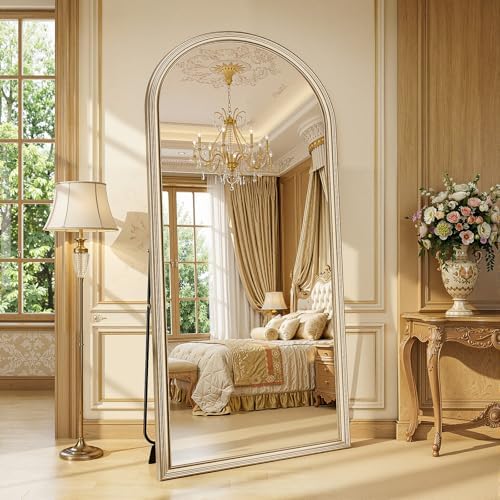 71"x32" Elegant Vintage Arched Full Length Mirror with Stand, Luxury Large Full Body Mirror with Tempered Glass, Leaning Wall Mount Floor Standing Mirrors for Living Room Bedroom Entryway Outfit Check - Image 3