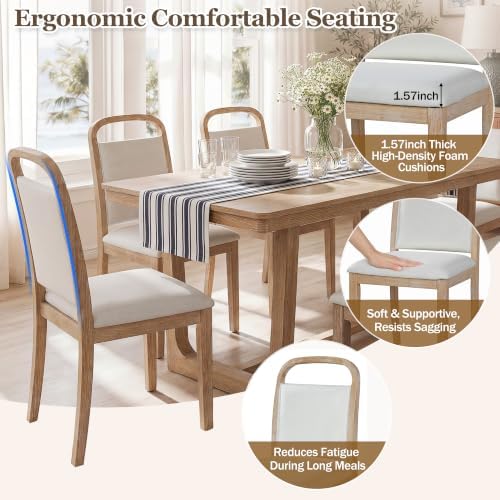 VilroCaz 6-Piece Dining Table Set, Solid Wood Rectangular Kitchen Table with 4 Upholstered Chairs & 1 Bench, Seats for 6 (Natural-6.17) - Image 6