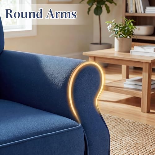 YOLENY Modern Accent Chair,High Back Armchair,Upholstered Fabric Button Single Sofa with Wooden Legs for Living Room,Bedroom,Club,Light Blue - Image 6