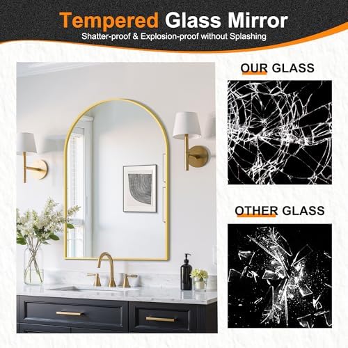 Delma Arched Bathroom Mirror, 26"x38", Gold - Image 4