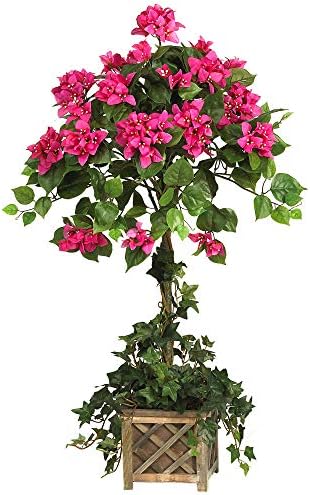 Nearly Natural 34 in Artificial Bougainvillea Topiary with Wood Box by NearlyNatural