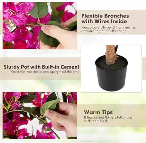 Goplus 53” Bougainvillea Artificial Tree, Faux Silk Flower Tree in Pot w/ 576 Flowers, 288 Leaves, Tall Fake Floor Plant, Artificial Plants for Indoor Outdoor Bedroom Living Room Decor - Image 5