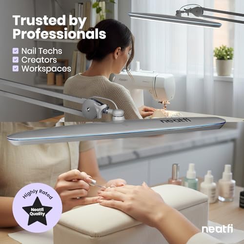 Neatfi XL 2,200 Lumens 24W LED Desk Lamp – 23” Wide Shade | Dimmable Eye-Caring Task Light | Adjustable Arm | Home Office, Study, Crafts & Nail Tech (Silver, Non-CCT with Clamp) - Image 4