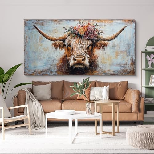 Canvas Wall Art Decor Canvas Art Wall Decor Oversized Wall Art Picutures for Living Room Highland Cow Wall Art Prints Large Vintage Wall Art Decor Artwork for Walls Home Bedroom Office Decorations 35" X 70" - Image 3