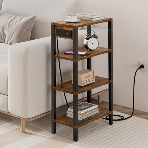 TUTOTAK Narrow Side Table, 4-Tier Small End Table with Charging Station by ChoosetutotakFurnitureBuildYourCozyHome