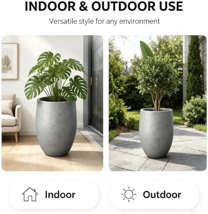 Kante Large Round Bullet Pale Gray Concrete Planter 21.7" Tall, Outdoor - Image 4