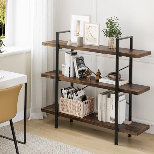 Heavy Duty 3 Tier Industrial Bookcase for Home Office, Rustic Brown - Image 6