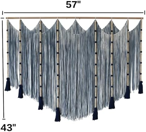 Jakalin Macrame Wall Hanging Blue Dip Dye Bead Boho Home Decor 57"x43" - Image 5