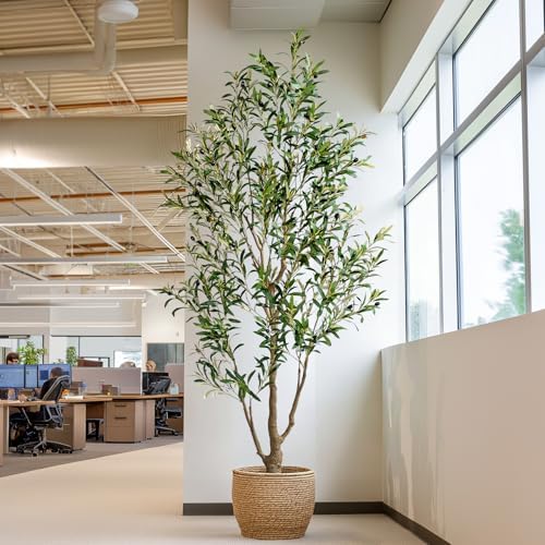 Tall Faux Olive Tree Large Artificial Trees with Pot Indoor Outdoor Realistic Floor Fake Plastic plantas for Modern Home Living Room Office Corner Farmhouse Fake Olives Plants Decor Housewarming Gift - Image 2