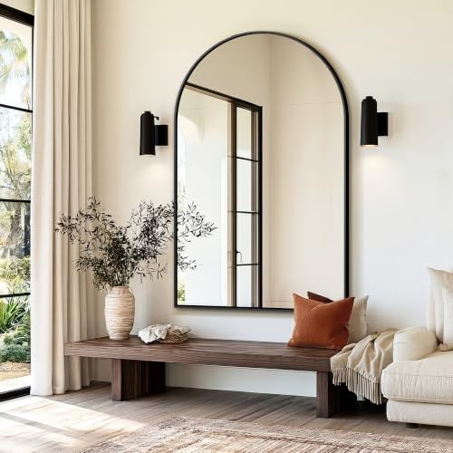 Delma Arched Bathroom Mirror, 55"x35", Black - Image 7