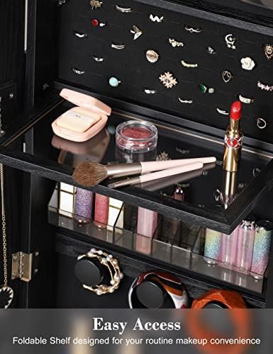 Nicetree 360° Swivel Jewelry Cabinet with Lights, Full Length Mirror, Black - Image 6