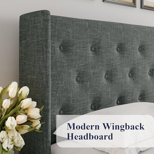Allewie King Size Lift Up Storage Button-Tufted Bed Frame Dark Grey - Image 4