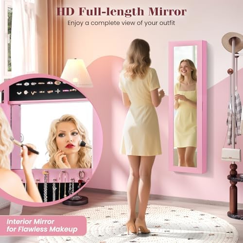 GIANTEX Wall or Door Mounted Jewelry Cabinet with Full Length Mirror - Image 2