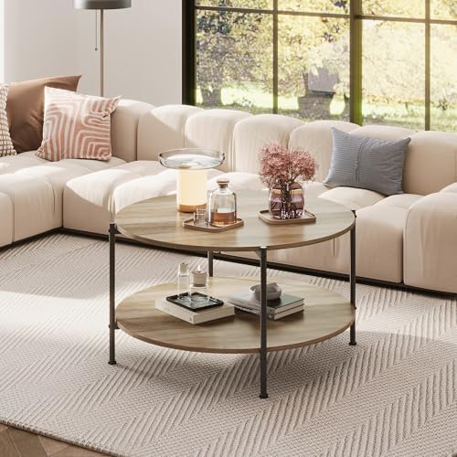 WLIVE Round Coffee Table for Living Room, 32.6" Center Table Storage Grey - Image 2
