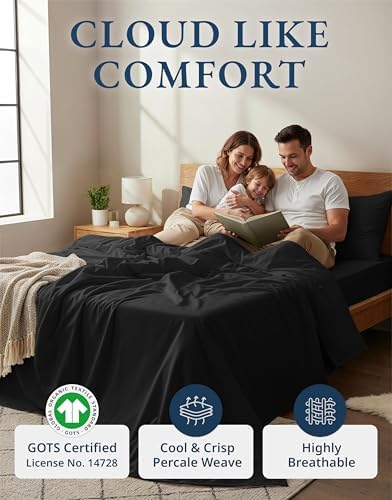 LANE LINEN Twin XL Sheets 100% Organic Cotton Soft 3pc Percale - Black - Image 2
