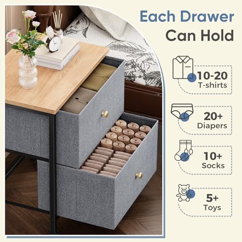 DUMOS Nightstand, Bedside Table for Bedroom, 2 Drawers Fabric Storage Chest - Image 6