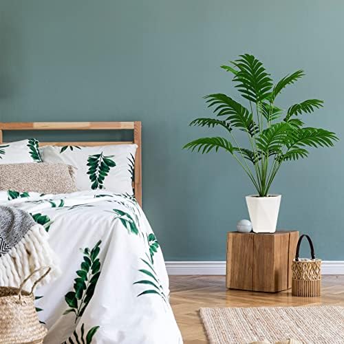 SAJANDAS Set of 2 Artificial Areca Palm Plants in Pots, 31 Inch Fake Tropical Palm Trees with Greenery Leaves and Stems, Faux Dypsis Lutescens Floor Plants for Store, Office, Home Decoration - Image 7