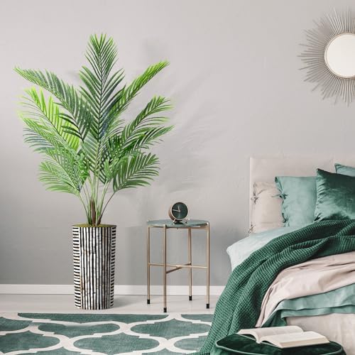 Artificial Tree in Black and Brown Striped Planter, Fake Areca Tropical Palm Silk Tree for Indoor and Outdoor Home Decoration - 66" Overall Tall (Plant Pot Plus Tree) - Image 5