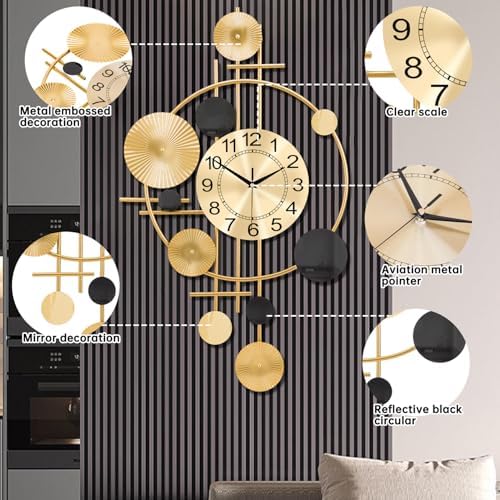 Large Wall Clocks for Living Room,Silent Non Ticking,Battery Operated Oversized Round Modern Wall Clock for Bedroom,Farmhouse,Office Wall Decor-17.7x29.97Inch(Golden) - Image 3