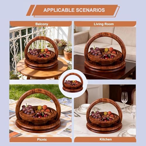 Handmade 12" Foldable Wooden Basket, Collapsible Fruit Basket - Image 5
