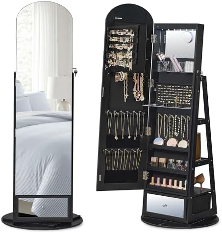 SONGMICS 360° Swivel Jewelry Cabinet, Full-Length Arched Mirror by SONGMICSbySONGMICSHOME
