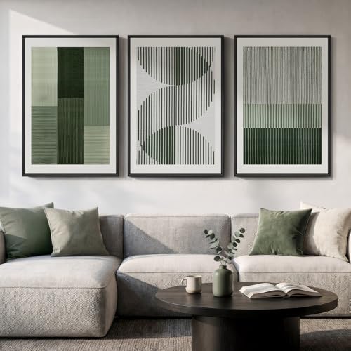 Large Framed Sage Green Abstract Wall Art for Living Room, 3 Piece 24x36 In by Cuspin