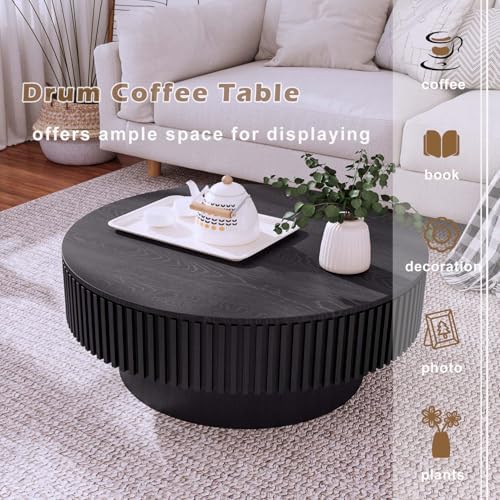 Round Coffee Table with Storage, Modern Wooden Coffee Table - Image 5