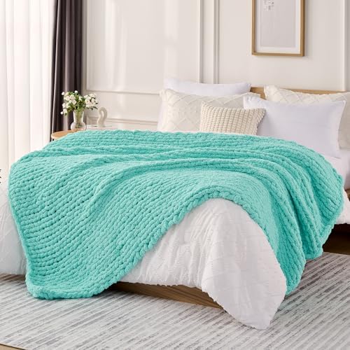 L'AGRATY Chunky Knit Throw Blanket for Couch, 60 x 80 Inches, Lake Blue by LAGRATY