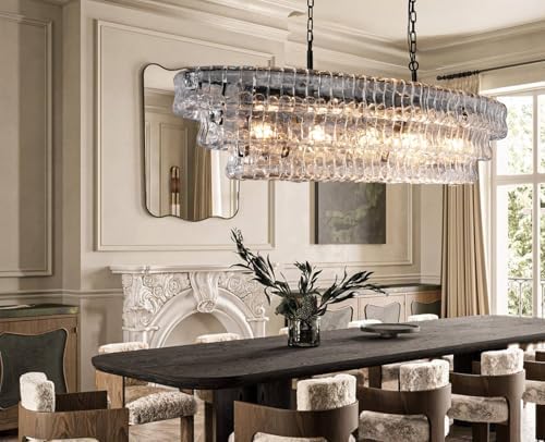 YIOSI 54 Inch Large Rectangular Black Chandelier for Dining Room, Clear Glass Drum Modern Pendant Light Fixture, Extra Long Kitchen Island Lighting - Image 6