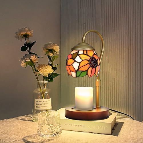 Candle Warmer Lamp, Sunflower Tiffany Stained Glass with 2 Bulbs by Glitzlamp