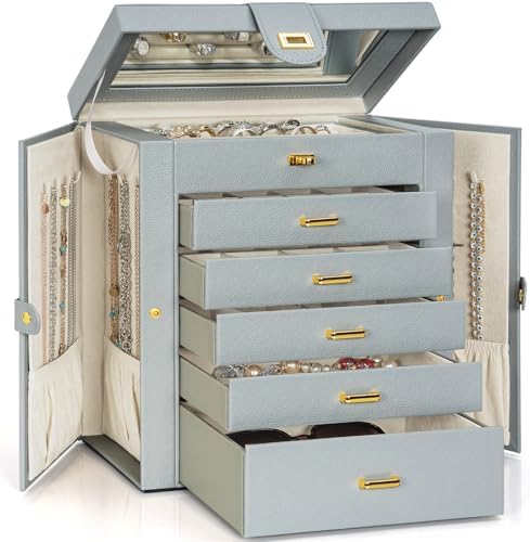 AKOZLIN 6-Tier Jewelry Box Organizer 5 Drawers Storage Extra Large Grey by AKOZLIN