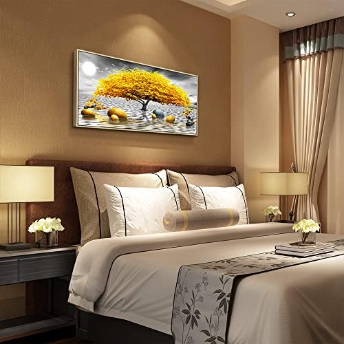 Framed Canvas Wall Art For Living Room Large size Boho Wall Decor For Bedroom Black And White Wall Pictures Yellow Tree wall Painting Office Wall Decor Home Decoration Natural Wood Framed 20" X 40" - Image 5