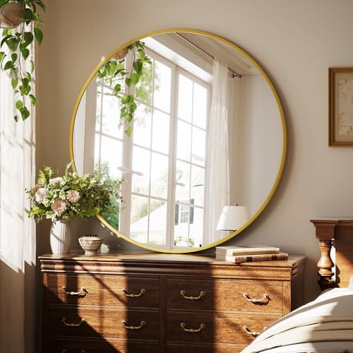 XRAMFY 40 Inch Round Mirror - Gold Circle Mirrors for Bathroom, Entryway - Image 2