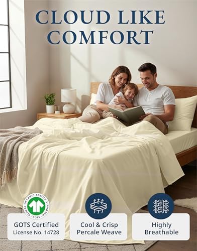 LANE LINEN Full Size Bed Sheet Set 100% Organic Cotton Soft 4pc - Natural - Image 2