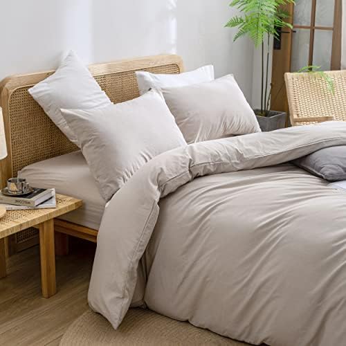 BESTOUCH Cotton Solid Duvet Cover Set Linen Feel Linen Grey Super King Plus - Image 2