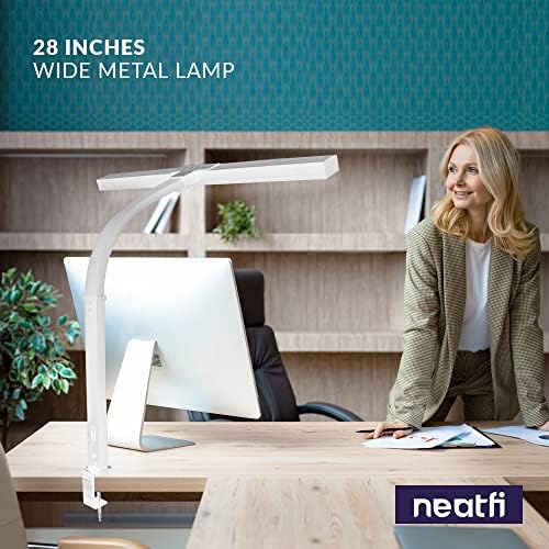 Neatfi 3000 Lumens LED Desk Lamp with Clamp | Dimmable Lamp | 5 Brightness Levels & 5 Light Modes | Memory Function | Adjustable Desk Light for Home Office, Study, Crafting & Work (28 Inches, White) - Image 3
